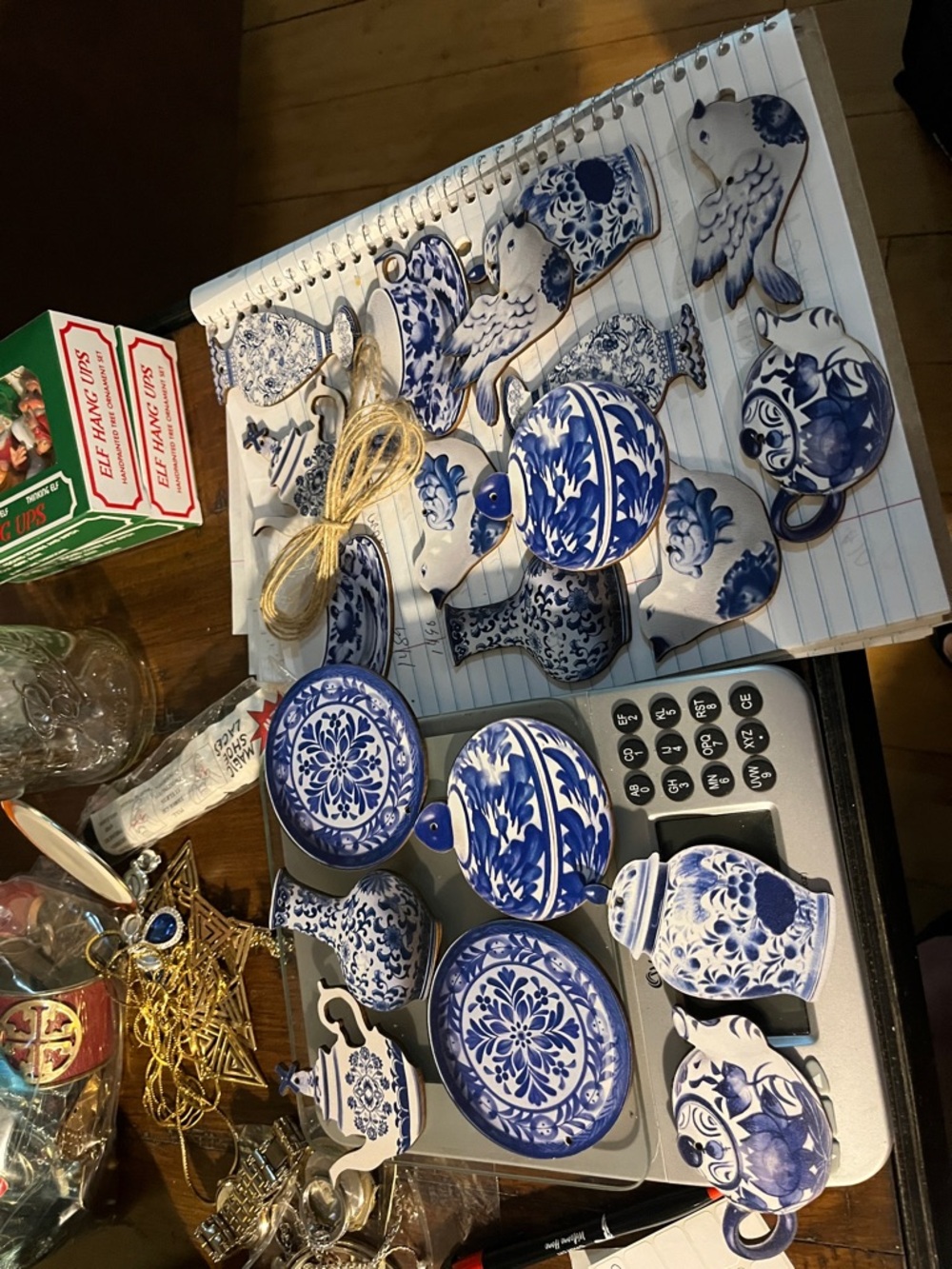 Blue and White Ceramic Ornaments - Delft-Style Decorative Set